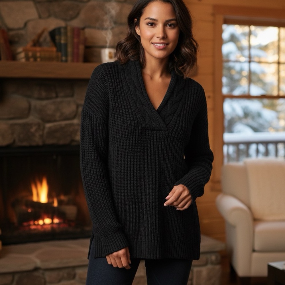 Lauren Ralph Lauren Black V-Neck Ribbed Sweater